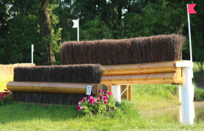 crosshindernissen dubbele bezembak op boomstam